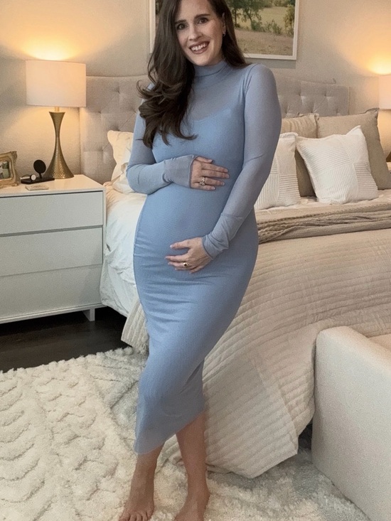 Pinkblush Dresses & Skirts - Powder Blue Long-Sleeve Mesh Overlay Maternity Midi Dress - Pinkblush